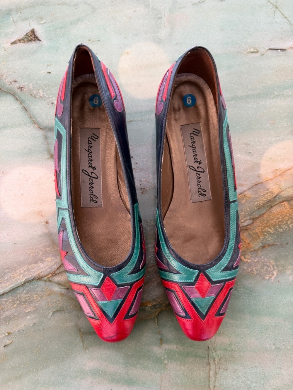 Vintage Margaret Jerrold Leather geometric Colorblock Pumps  Pointed Toe Size 6